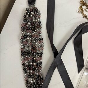 Elegant Beaded Ribbon Necklace